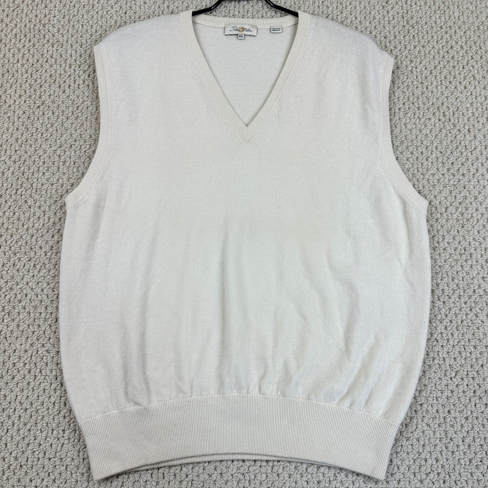 Peter Millar Sweater Vest Mens 2XL Beige 100% Pure Cashmere V-Neck Knit Pullover